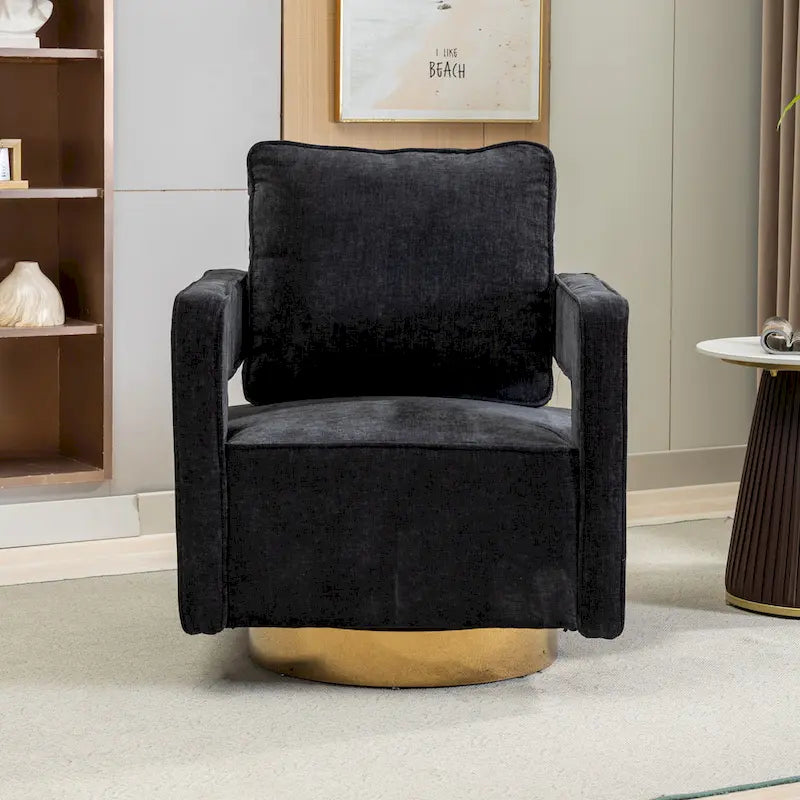 Swivel Open-Back Barrel Accent Chair with Pillow, Single Seat – Navy / Beige / Green / Grey / Mustard / Black