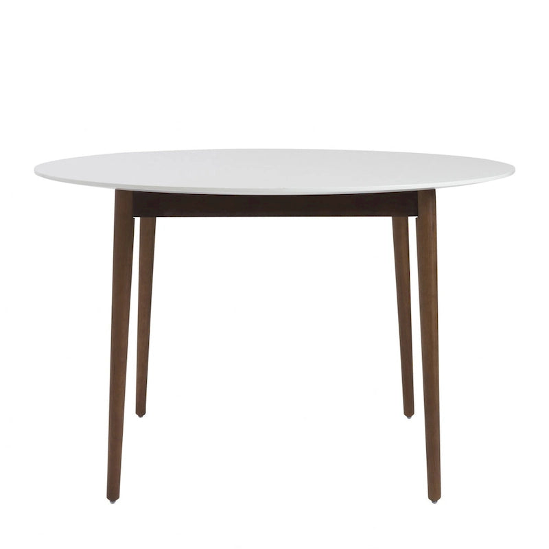 White & Brown Round Dining Table for 4, Wood Top