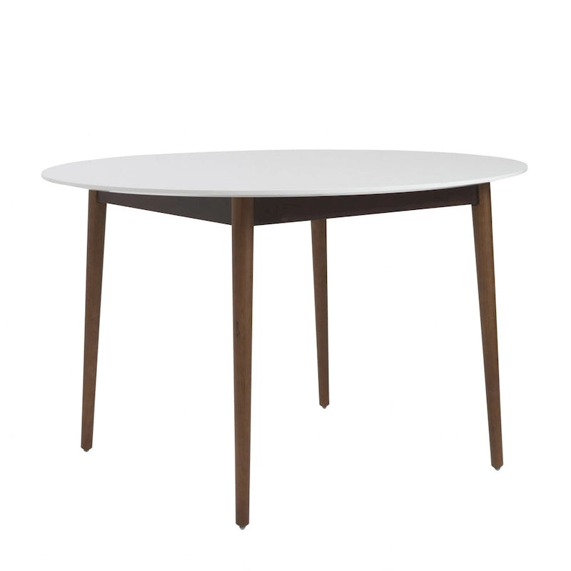 White & Brown Round Dining Table for 4, Wood Top