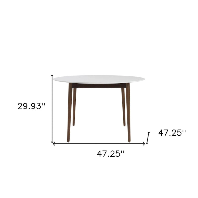 White & Brown Round Dining Table for 4, Wood Top