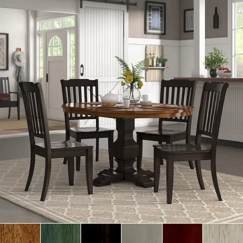 Eleanor Black Extending Oval Wood Table Slat Back 5-piece Dining Set by 