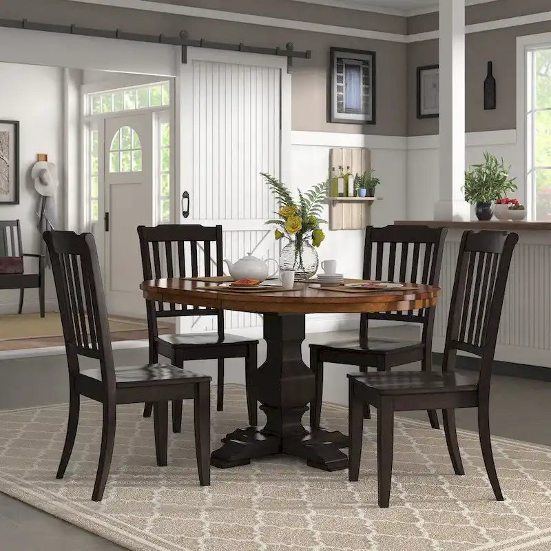 Oak / Antique Multi-Color Slat Back Extendable Oval Dining Set, 5-Piece, Seats 4
