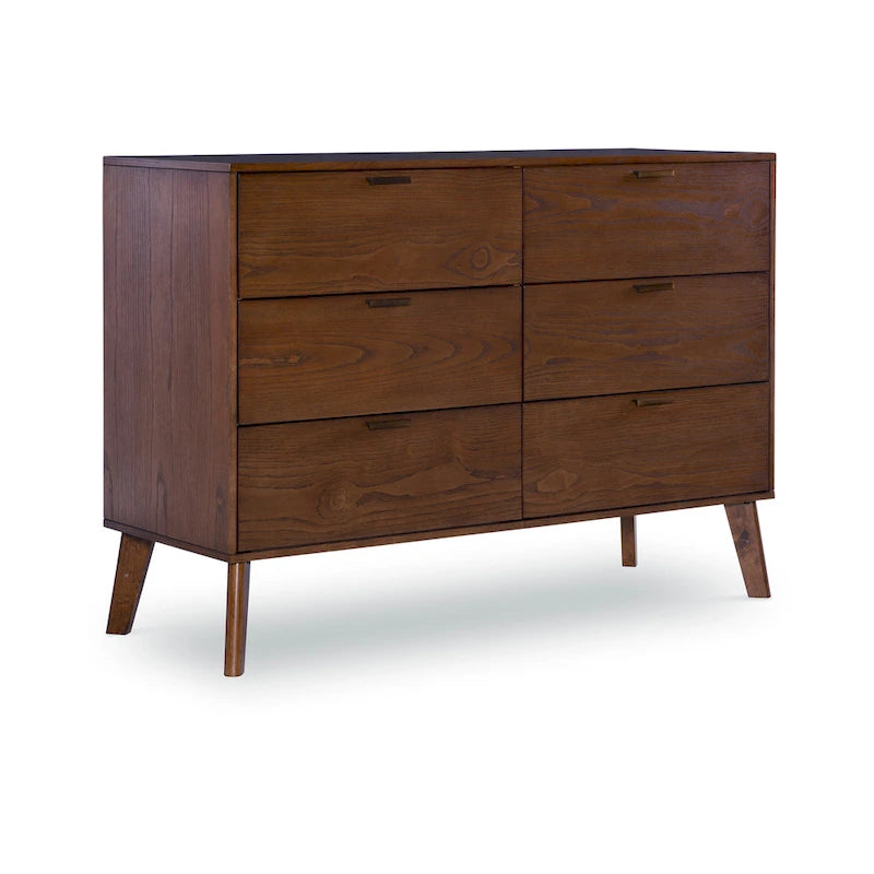 Walnut / Natural 6-Drawer Dresser, Mid-Century Style