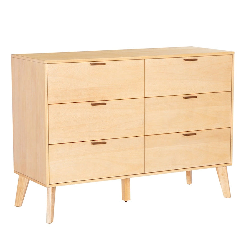 Walnut / Natural 6-Drawer Dresser, Mid-Century Style