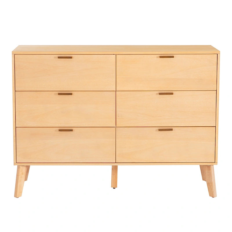 Walnut / Natural 6-Drawer Dresser, Mid-Century Style