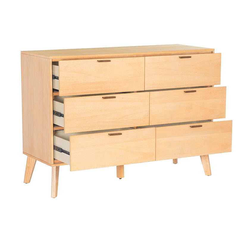 Walnut / Natural 6-Drawer Dresser, Mid-Century Style