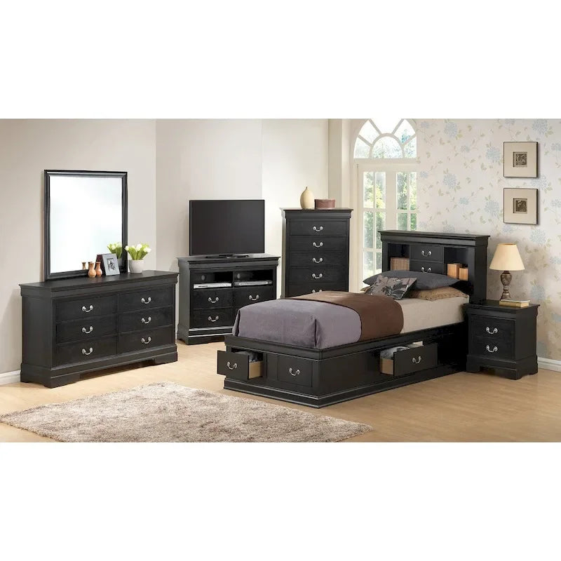 Twin Storage Platform Bed with 6 Drawers (Black / Cherry / Cappuccino / Grey / White) – Sleeps 1