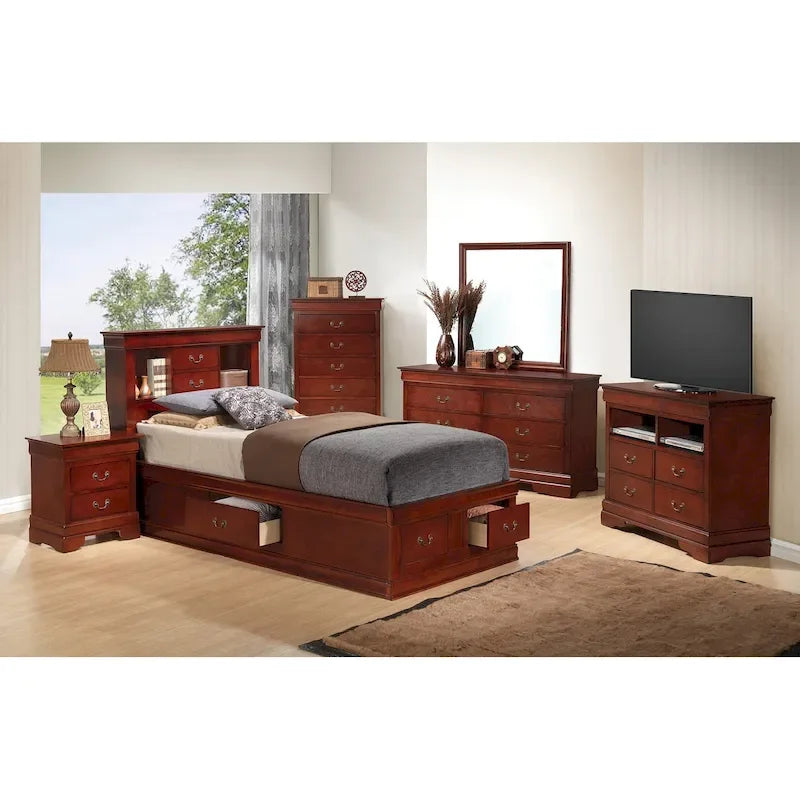 Twin Storage Platform Bed with 6 Drawers (Black / Cherry / Cappuccino / Grey / White) – Sleeps 1