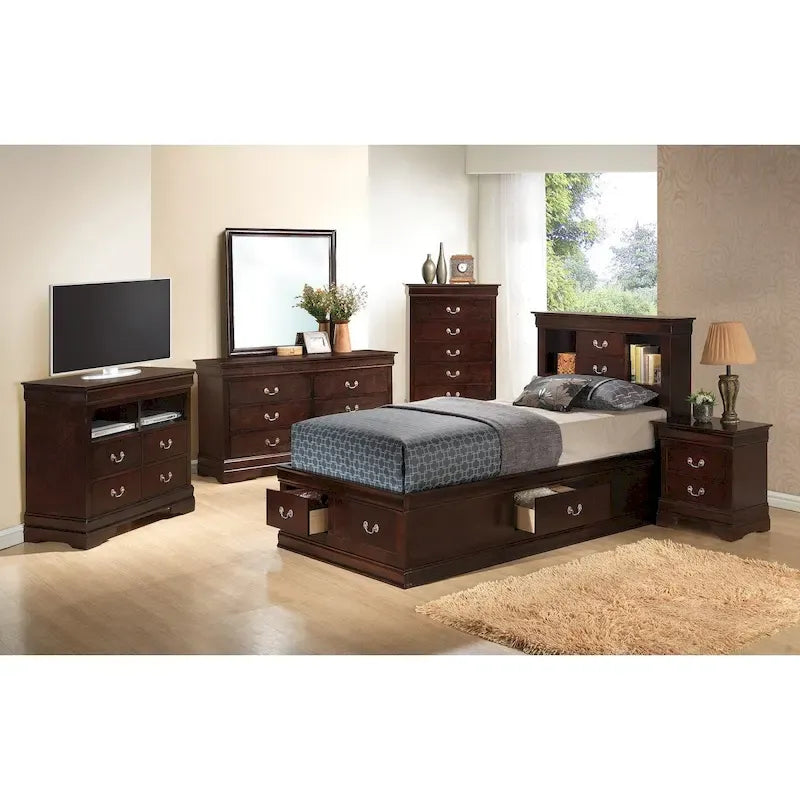 Twin Storage Platform Bed with 6 Drawers (Black / Cherry / Cappuccino / Grey / White) – Sleeps 1