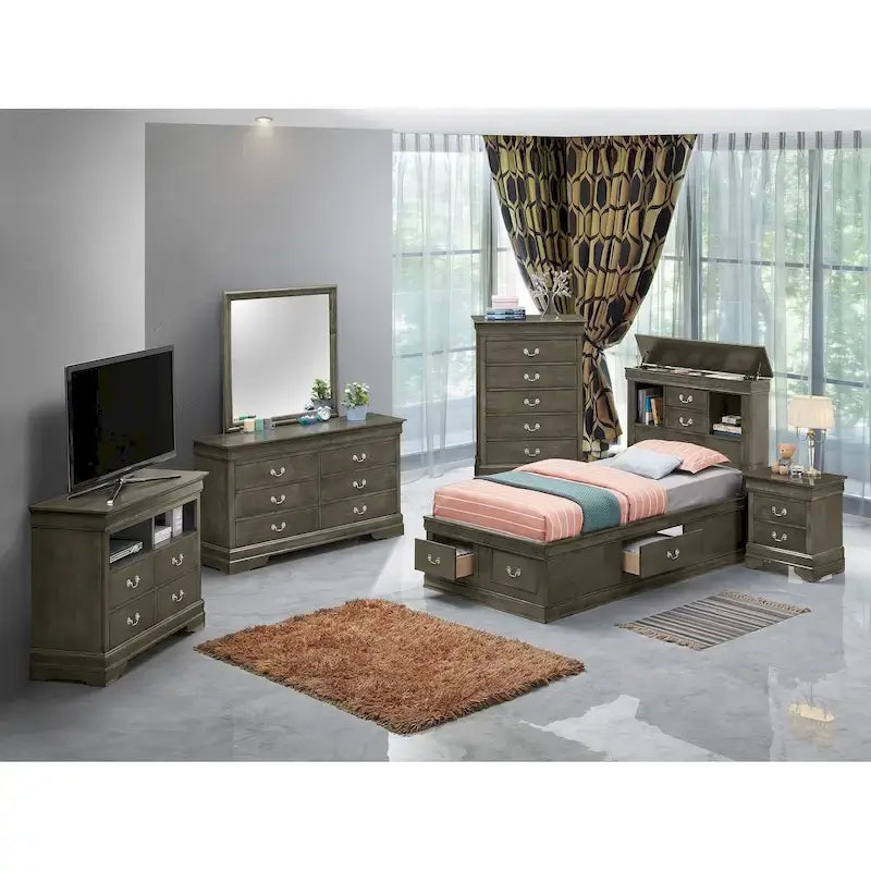 Twin Storage Platform Bed with 6 Drawers (Black / Cherry / Cappuccino / Grey / White) – Sleeps 1
