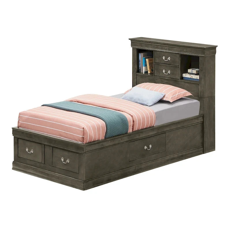 Twin Storage Platform Bed with 6 Drawers (Black / Cherry / Cappuccino / Grey / White) – Sleeps 1
