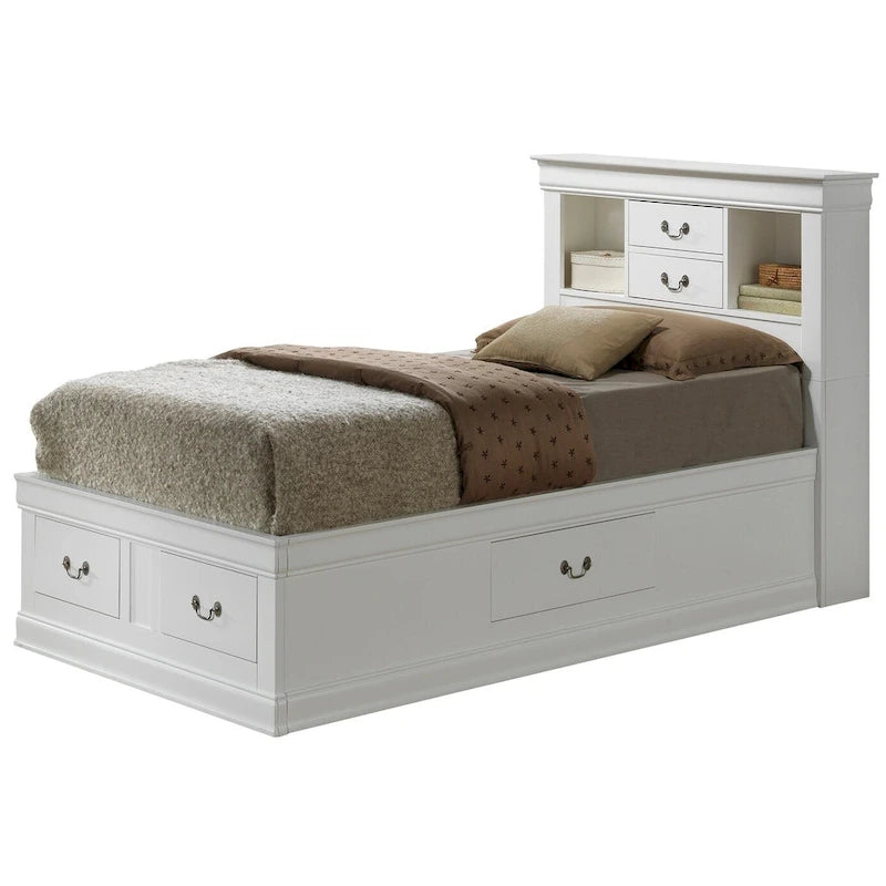 Twin Storage Platform Bed with 6 Drawers (Black / Cherry / Cappuccino / Grey / White) – Sleeps 1