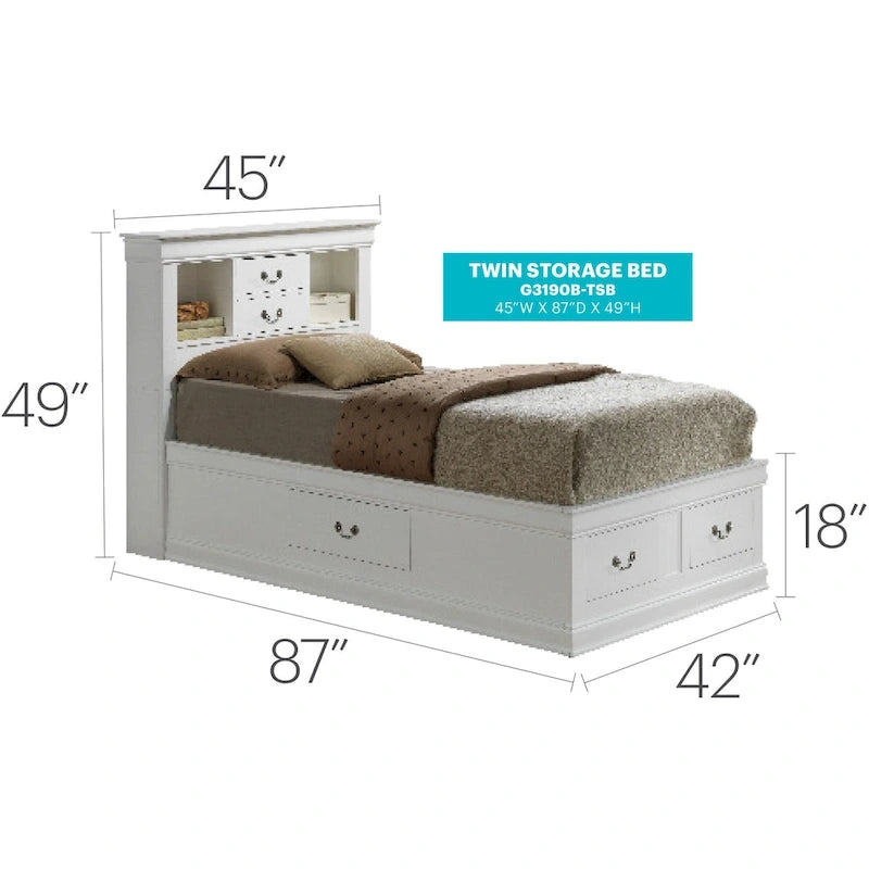 Twin Storage Platform Bed with 6 Drawers (Black / Cherry / Cappuccino / Grey / White) – Sleeps 1