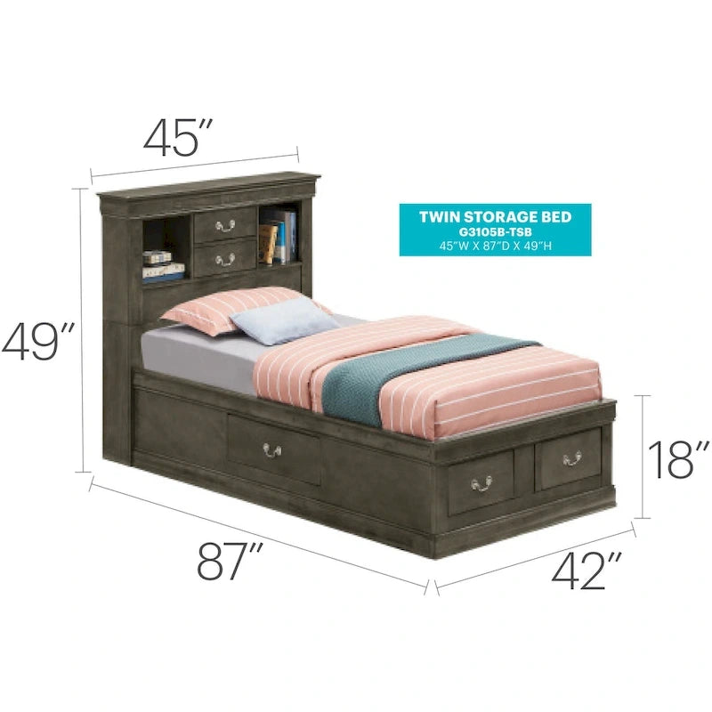 Twin Storage Platform Bed with 6 Drawers (Black / Cherry / Cappuccino / Grey / White) – Sleeps 1