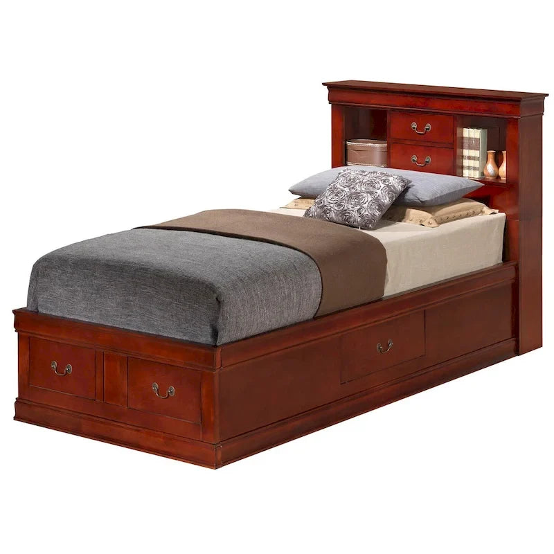 Twin Storage Platform Bed with 6 Drawers (Black / Cherry / Cappuccino / Grey / White) – Sleeps 1