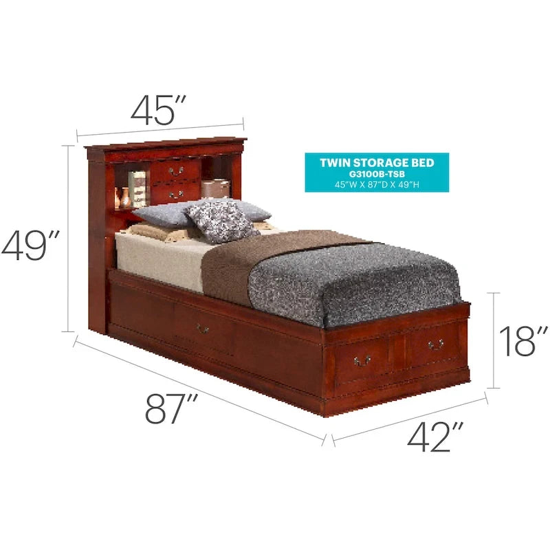 Twin Storage Platform Bed with 6 Drawers (Black / Cherry / Cappuccino / Grey / White) – Sleeps 1