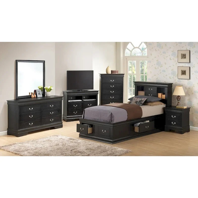 Twin Storage Platform Bed with 6 Drawers (Black / Cherry / Cappuccino / Grey / White) – Sleeps 1