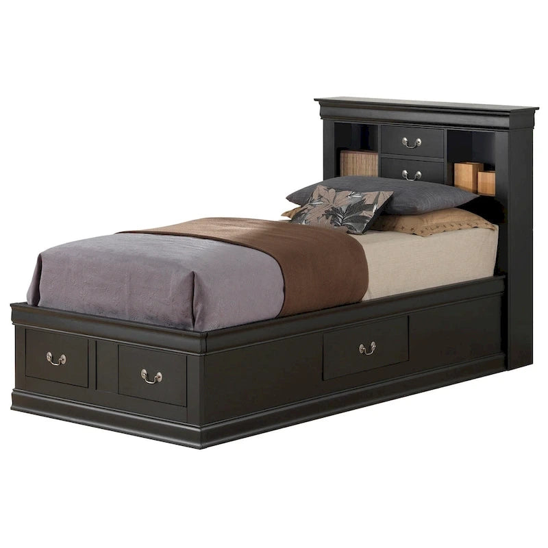 Twin Storage Platform Bed with 6 Drawers (Black / Cherry / Cappuccino / Grey / White) – Sleeps 1
