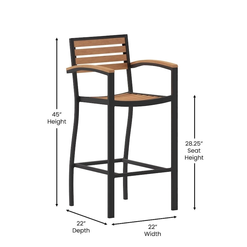 Teak / Gray Wash Outdoor Bar Stool with Arms, 1-Seat, Poly Resin Slats