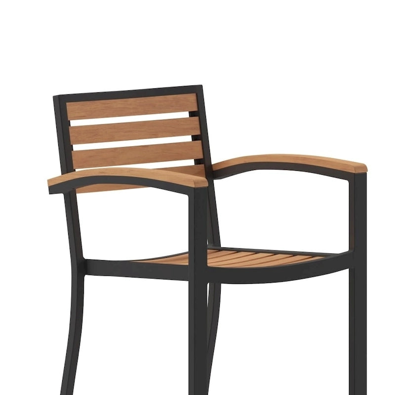 Teak / Gray Wash Outdoor Bar Stool with Arms, 1-Seat, Poly Resin Slats