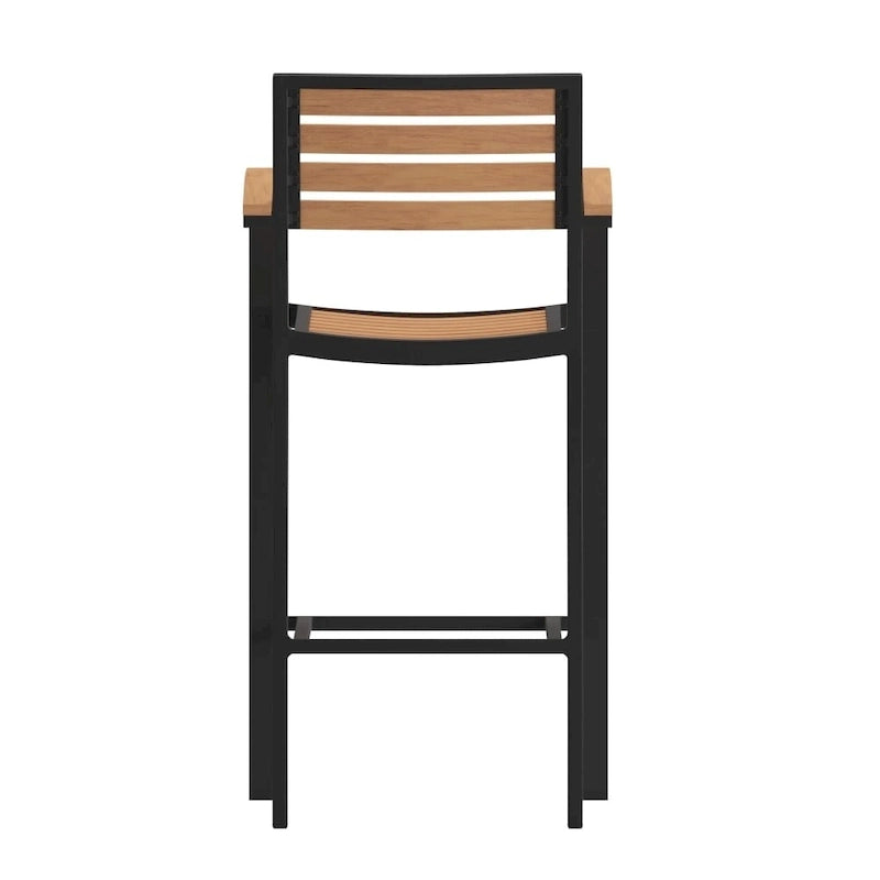 Teak / Gray Wash Outdoor Bar Stool with Arms, 1-Seat, Poly Resin Slats
