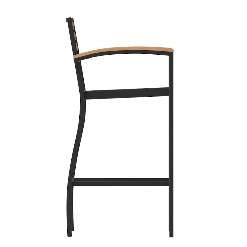 Teak / Gray Wash Outdoor Bar Stool with Arms, 1-Seat, Poly Resin Slats