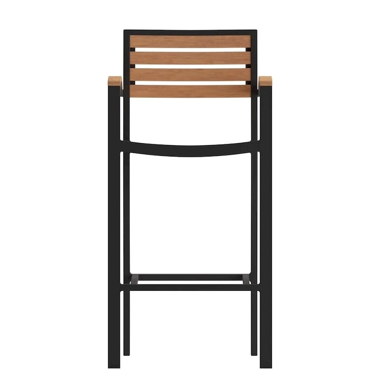 Teak / Gray Wash Outdoor Bar Stool with Arms, 1-Seat, Poly Resin Slats