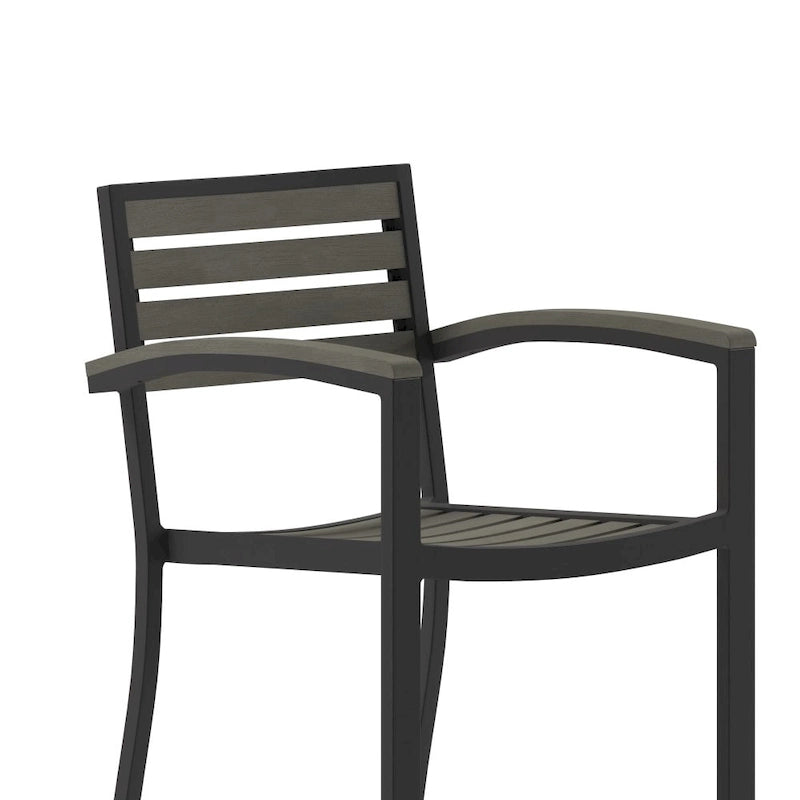 Teak / Gray Wash Outdoor Bar Stool with Arms, 1-Seat, Poly Resin Slats