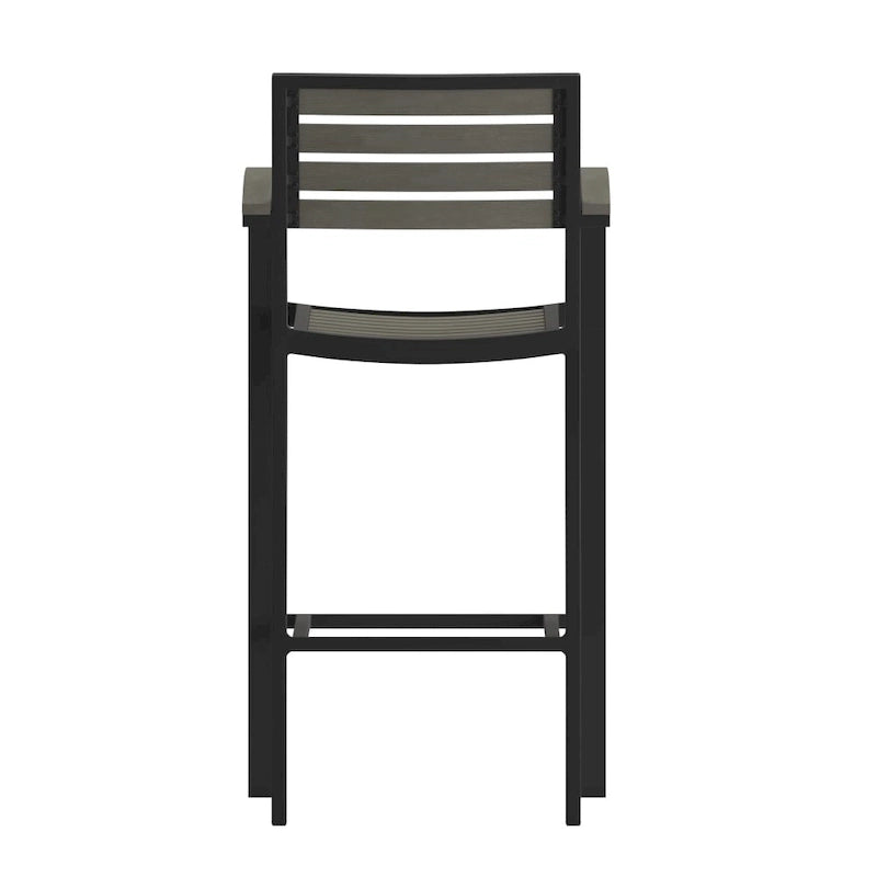 Teak / Gray Wash Outdoor Bar Stool with Arms, 1-Seat, Poly Resin Slats