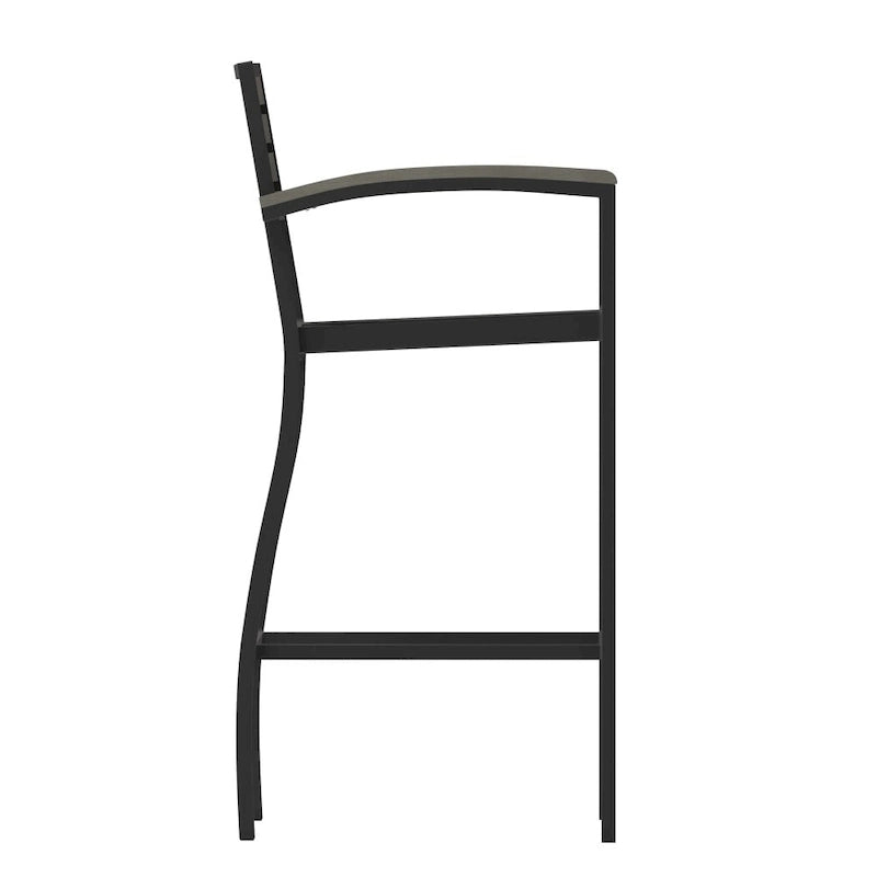 Teak / Gray Wash Outdoor Bar Stool with Arms, 1-Seat, Poly Resin Slats