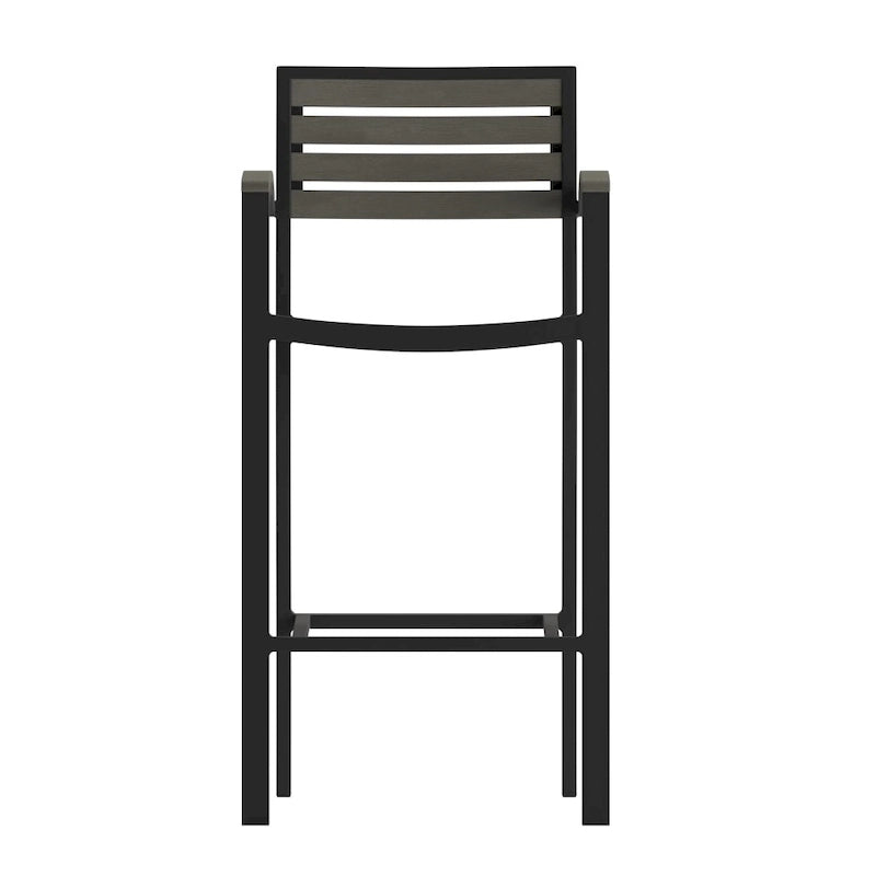 Teak / Gray Wash Outdoor Bar Stool with Arms, 1-Seat, Poly Resin Slats
