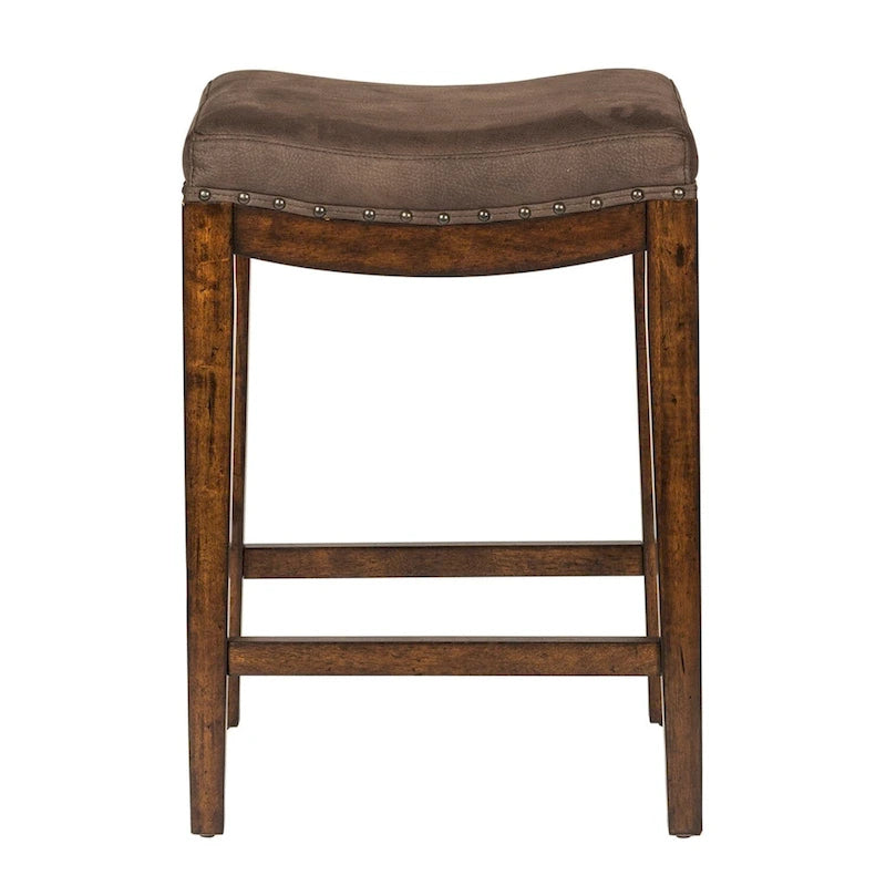 Russet Brown Upholstered Console Stool, Saddle Seat, Single