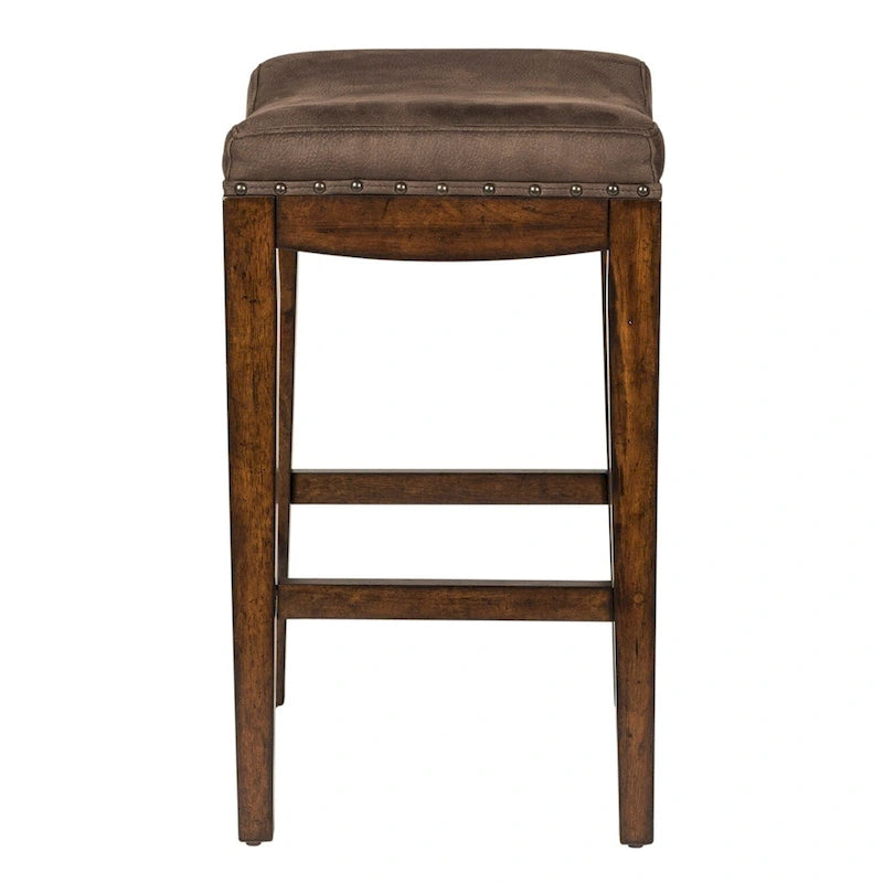 Russet Brown Upholstered Console Stool, Saddle Seat, Single