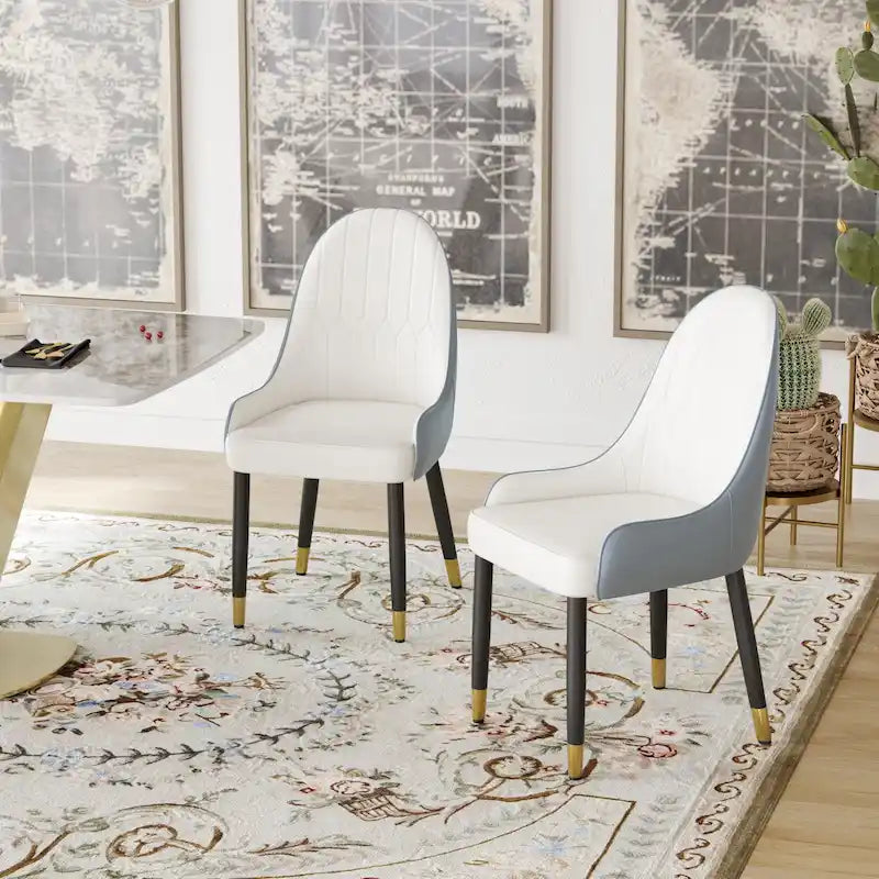 White & Gray Faux Leather Armless Dining Chair, Set of 2
