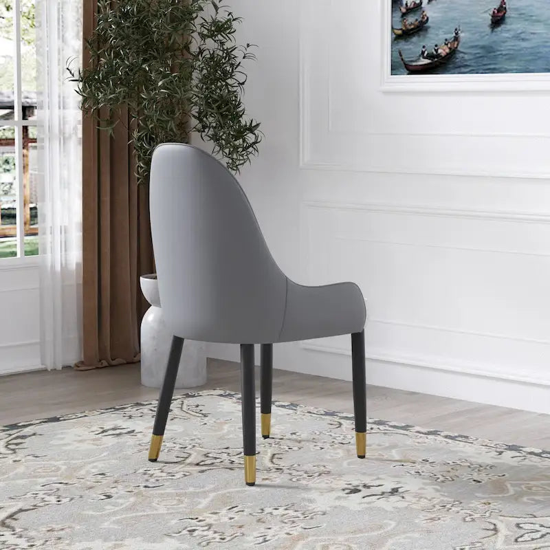 White & Gray Faux Leather Armless Dining Chair, Set of 2