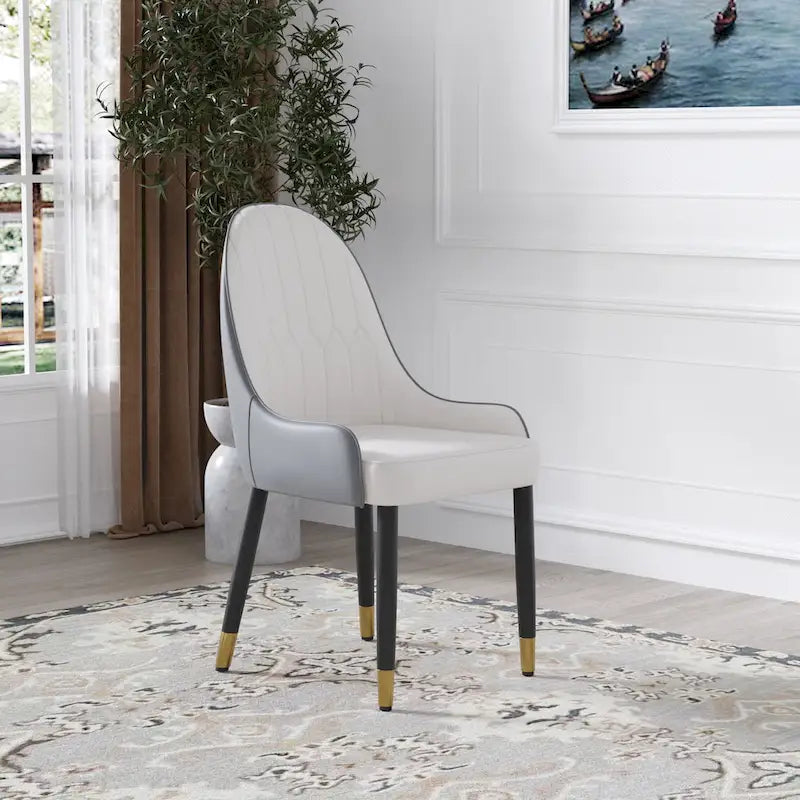 White & Gray Faux Leather Armless Dining Chair, Set of 2