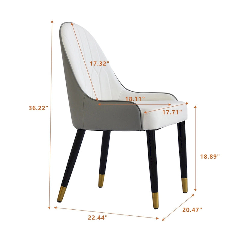 White & Gray Faux Leather Armless Dining Chair, Set of 2