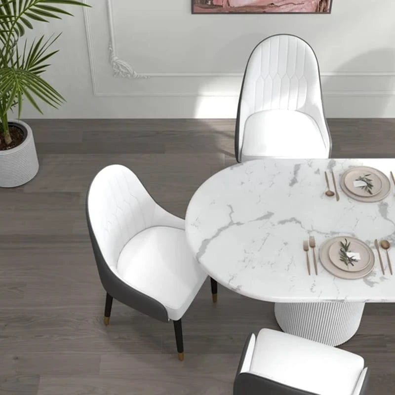 White & Gray Faux Leather Armless Dining Chair, Set of 2