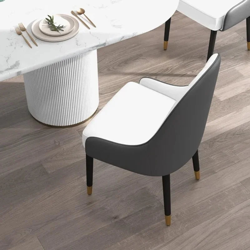 White & Gray Faux Leather Armless Dining Chair, Set of 2