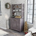Rustic Microwave Cabinet with Open Shelves, Distressed Grey / White Oak