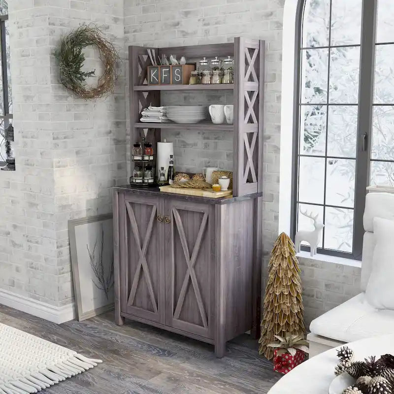 Figg Rustic Wood Multi-shelf Microwave Cabinet by 