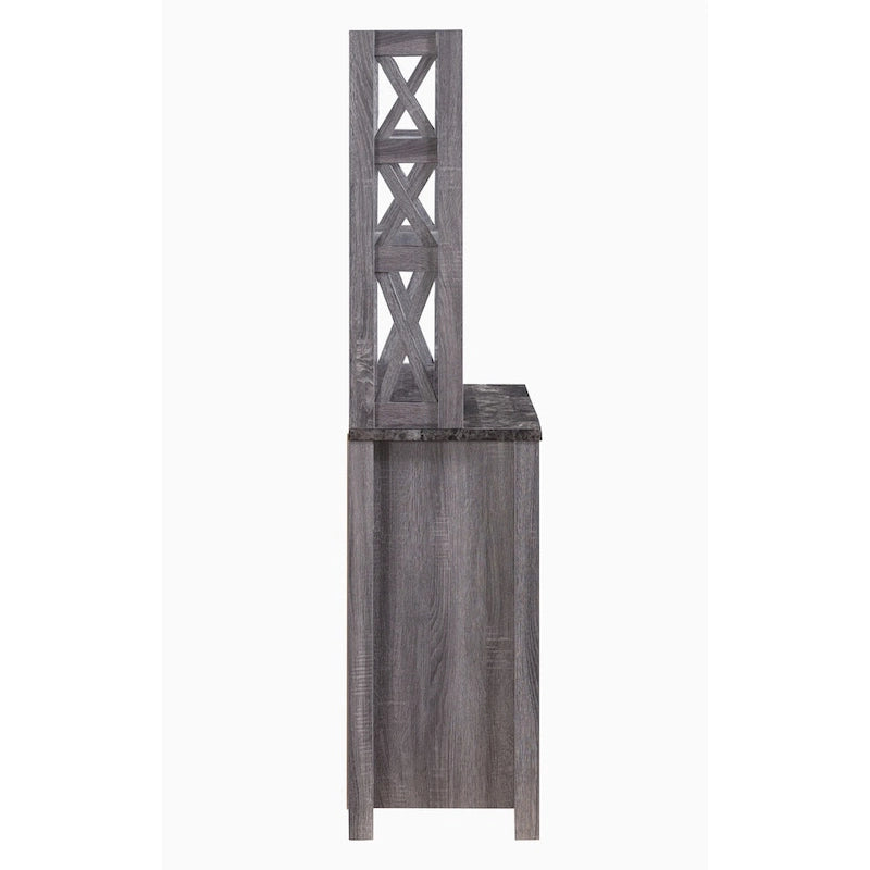 Rustic Microwave Cabinet with Open Shelves, Distressed Grey / White Oak