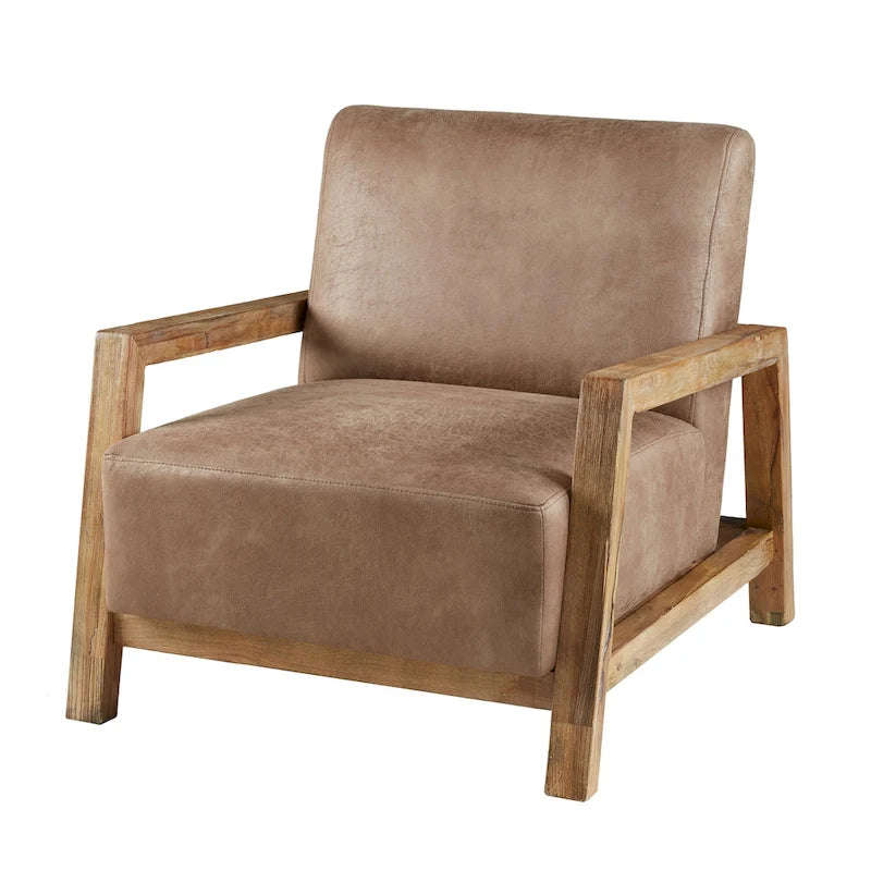 Taupe Low Profile Accent Chair, PU Leather, Single Seat