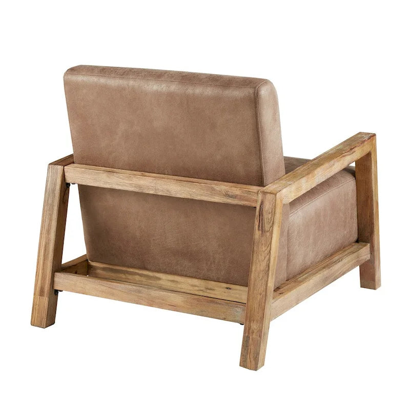 Taupe Low Profile Accent Chair, PU Leather, Single Seat