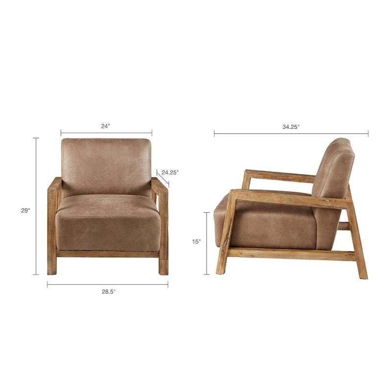 Taupe Low Profile Accent Chair, PU Leather, Single Seat
