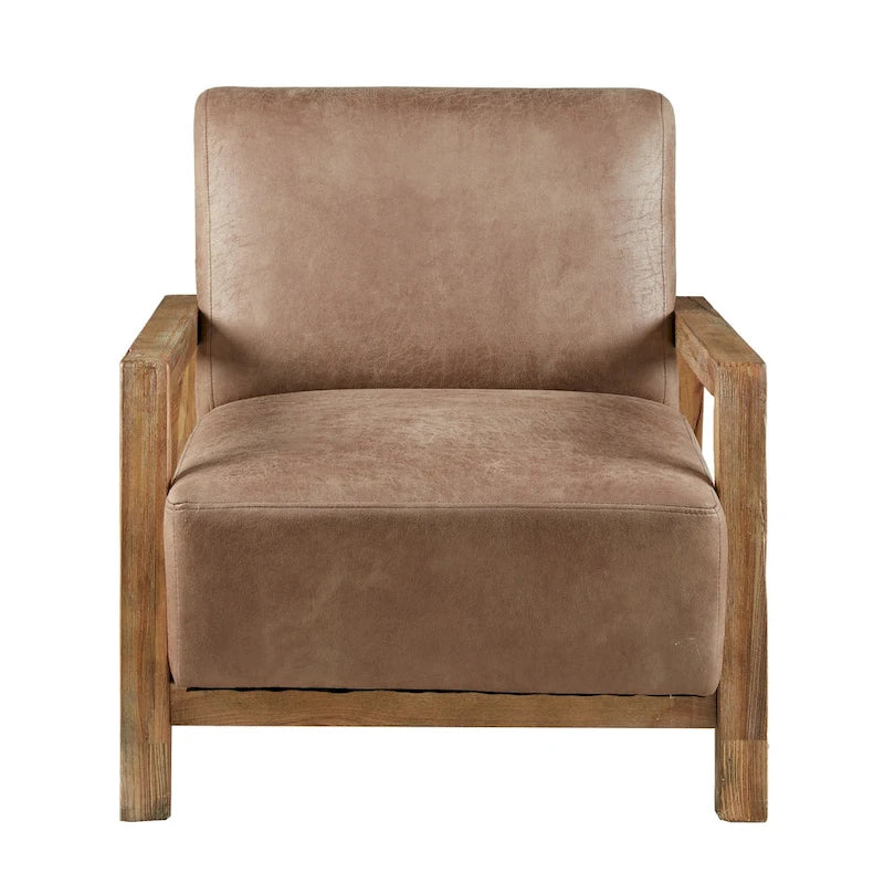 Taupe Low Profile Accent Chair, PU Leather, Single Seat