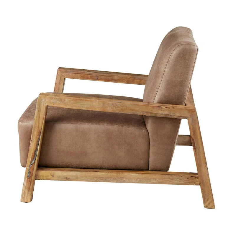 Taupe Low Profile Accent Chair, PU Leather, Single Seat