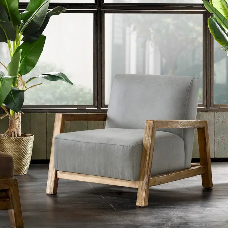 Taupe Low Profile Accent Chair, PU Leather, Single Seat
