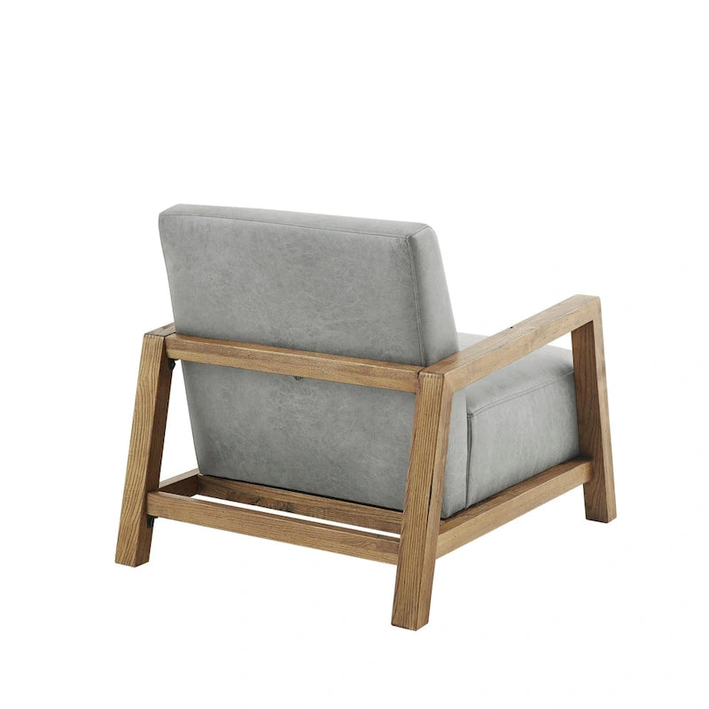 Taupe Low Profile Accent Chair, PU Leather, Single Seat