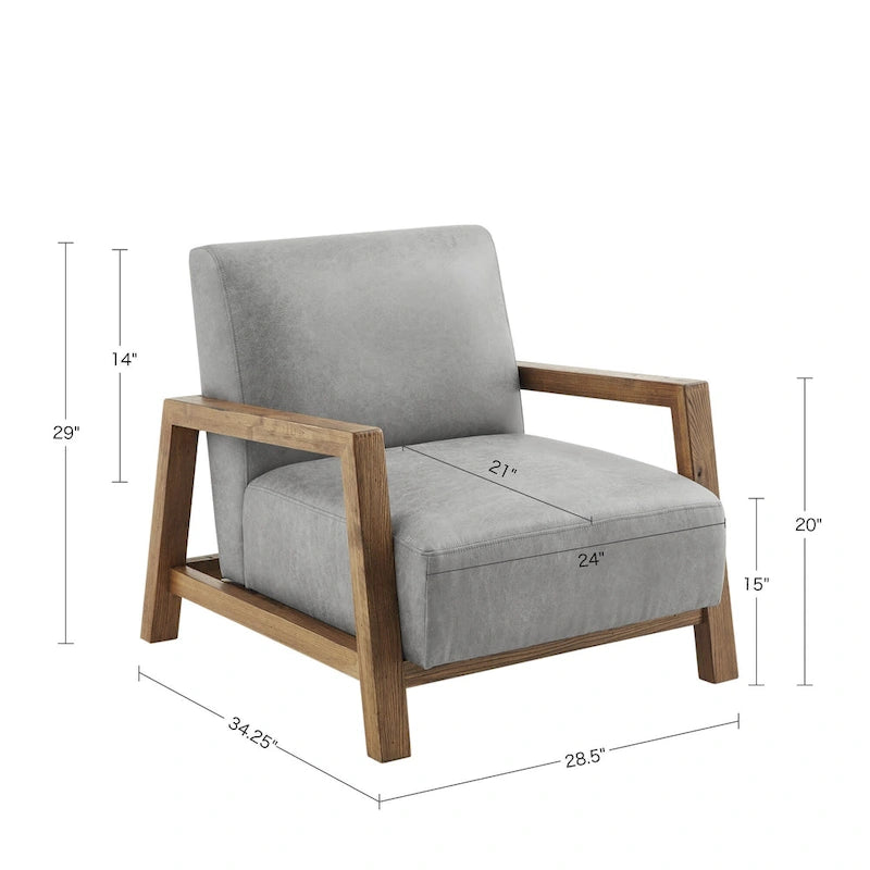 Taupe Low Profile Accent Chair, PU Leather, Single Seat